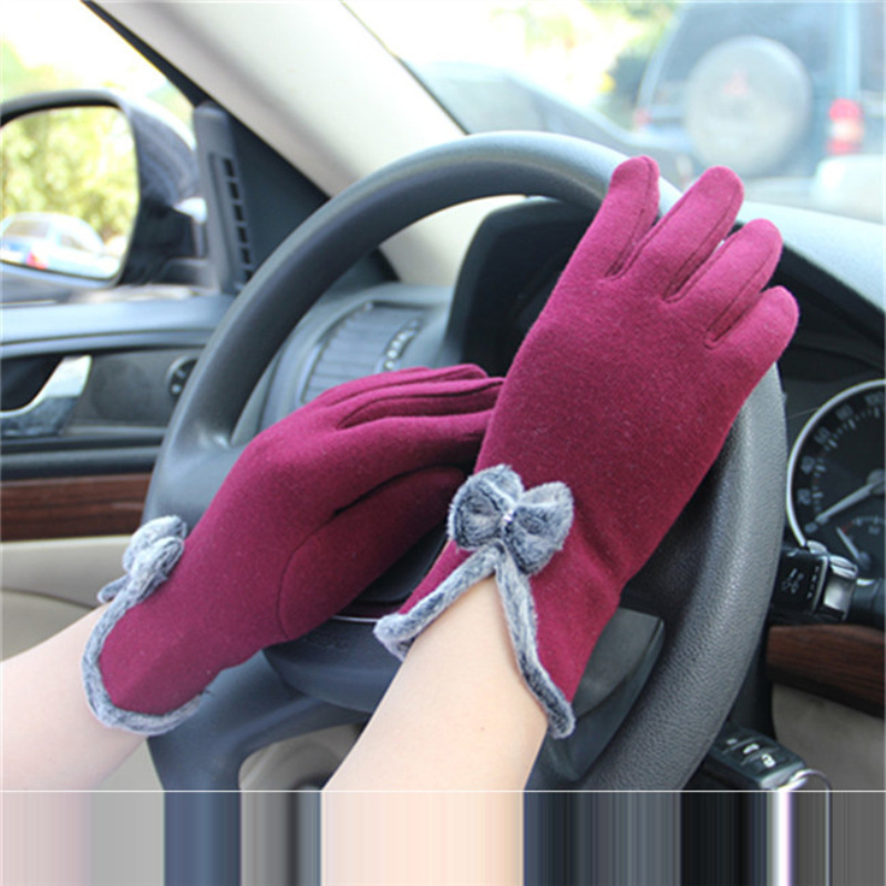 Full Finger Smartphone Touched Screen Gloves Women Mittens Winter Gloves Bow Warm Wool Soft Screen Touch Gloves Female JH934555